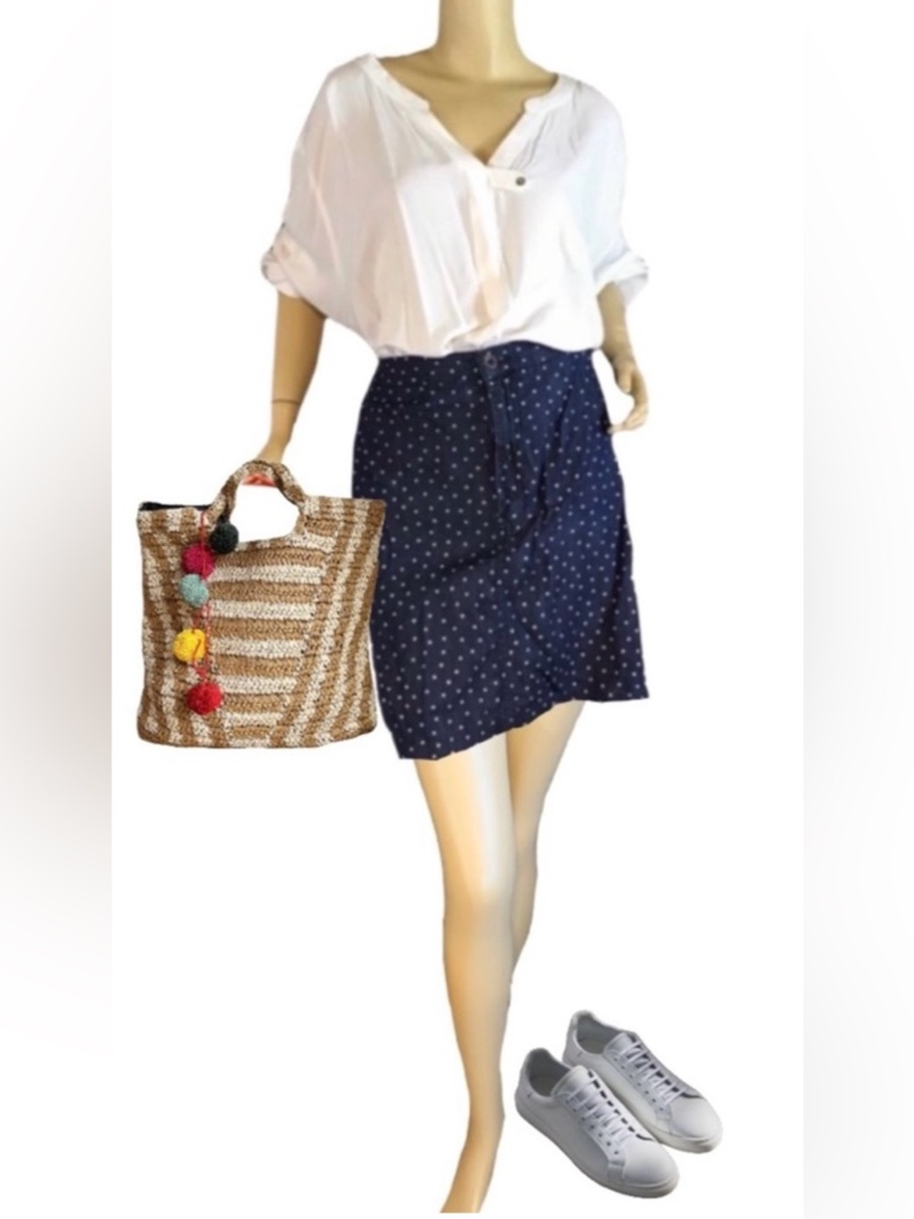 CATHERINES DENIM STAR PRINT SKIRT WITH SHORTS LINING (30W)